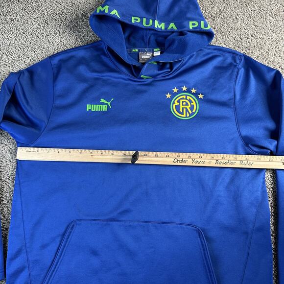 Brazil Soccer Hoodie Mens L Blue Green Pullover Football Star Logo Sweatshirt - Picture 11 of 13